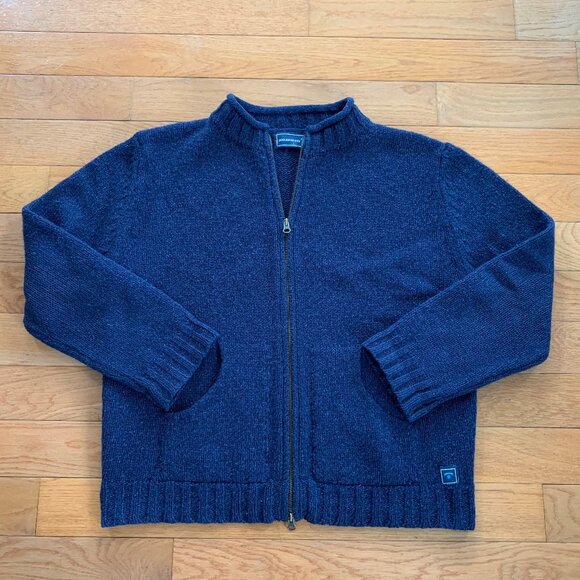 Irelands Eye Mens L Full Zip Navy‎ Cardigan Knit Sweater 90% Wool 10% Silk - Picture 1 of 7
